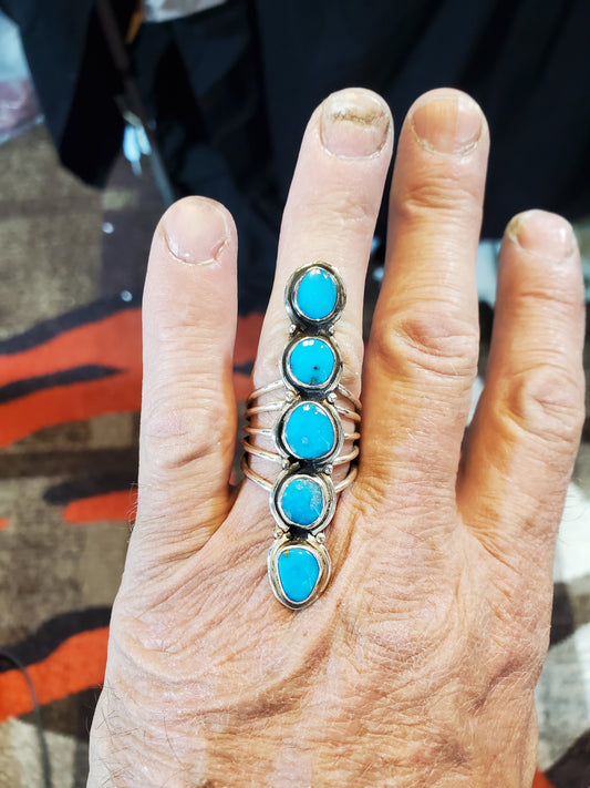 Long bandit blue 5 stone ring size 8.5