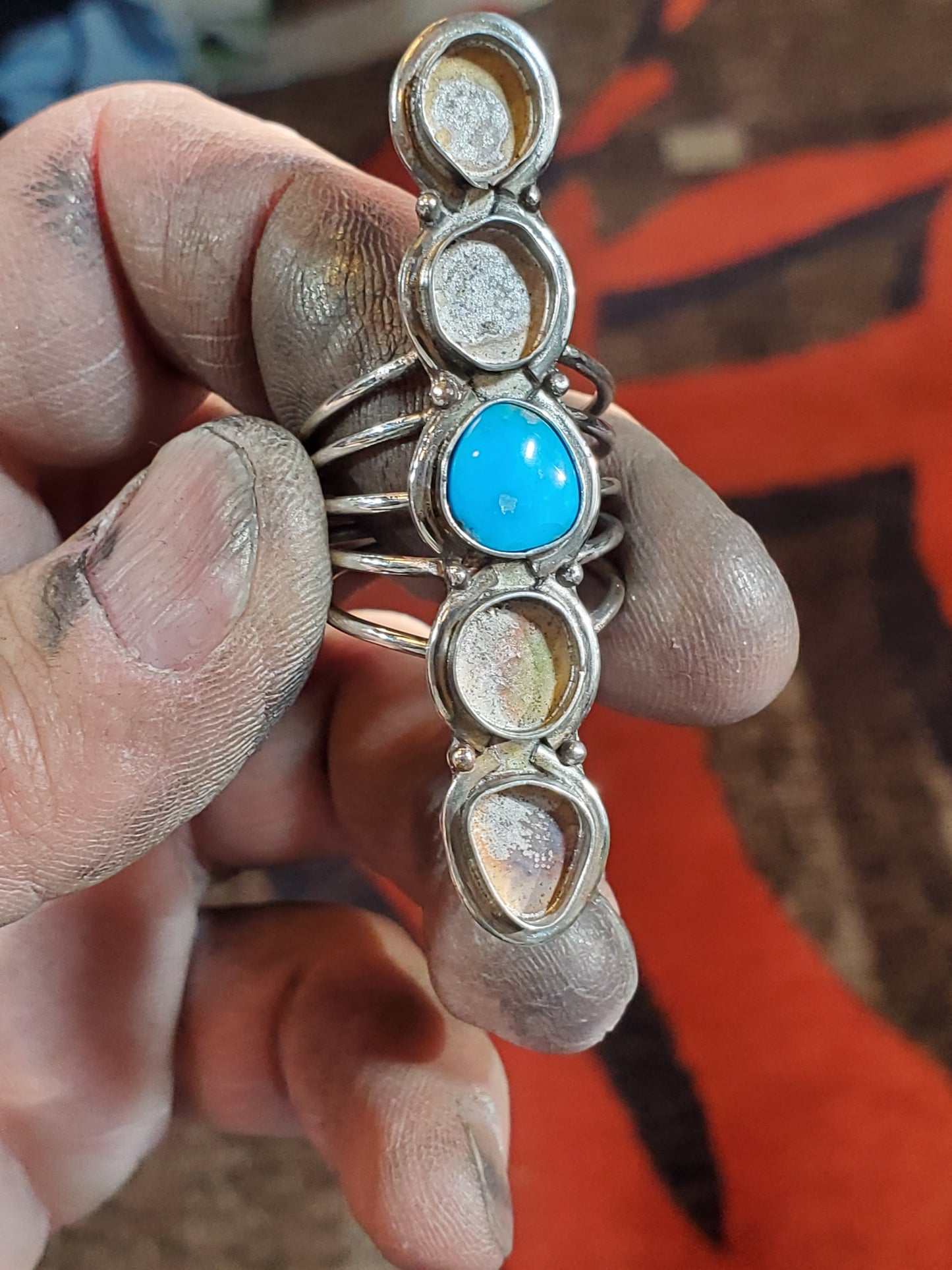 Long bandit blue 5 stone ring size 8.5